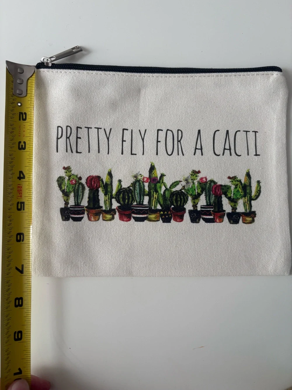 Canvas Cactus Print Pencil Case – White